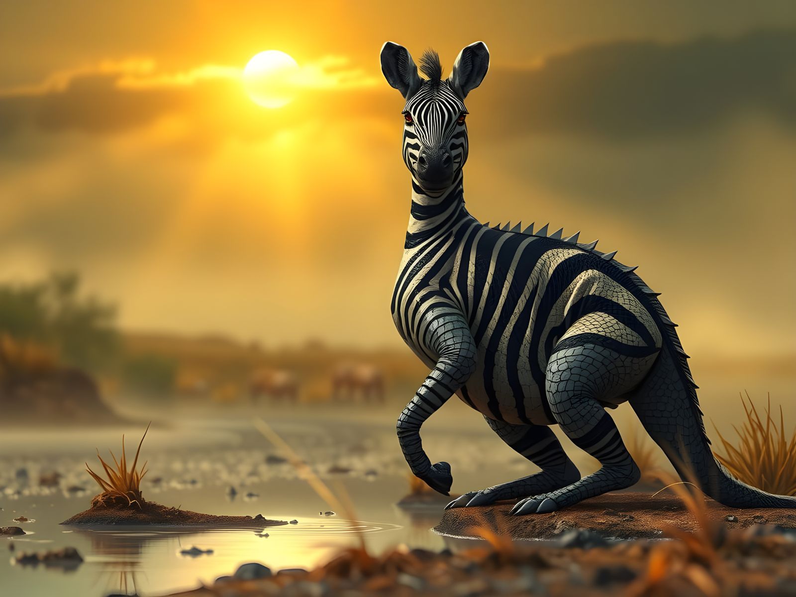 Zebra Crocodile Hybrid in Hyperealistic Surreal Art