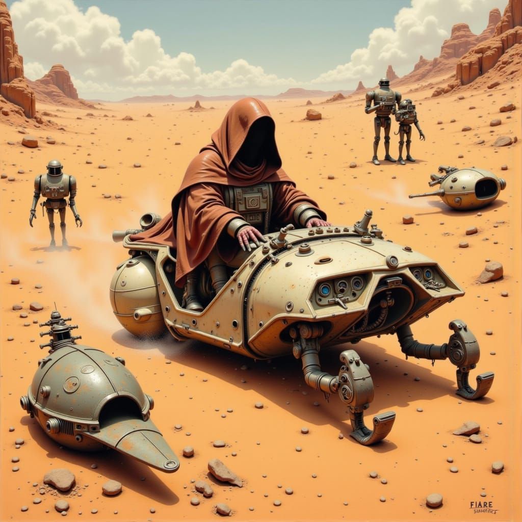 Jawa Roaming Tatooine in Gritty Moebius Style