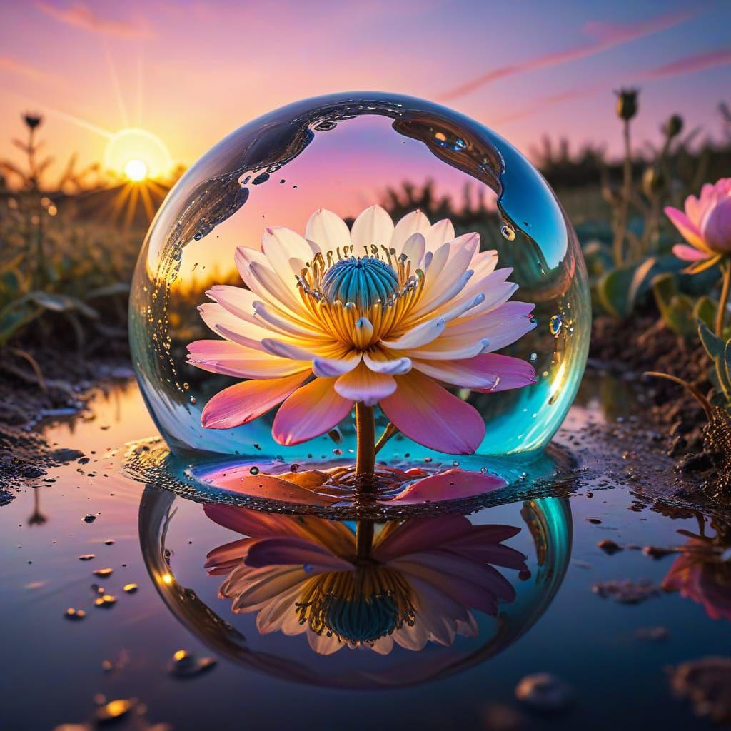 Surreal Flower in Bubble, Rose Meadow, Macro Photography