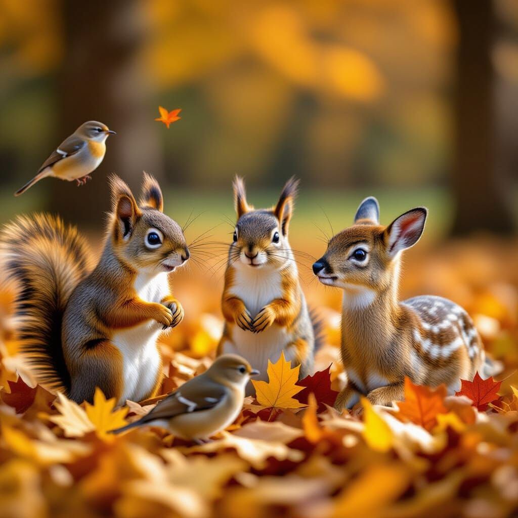 Adorable Animals Enjoying Autumn Leaves in National Geograph...