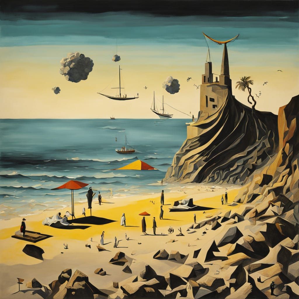 Surreal Beach Scene in Dali's Dreamlike Style