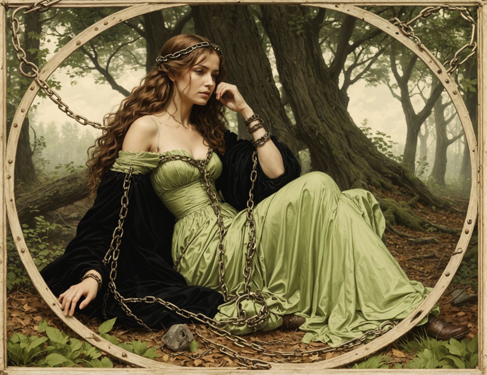 chained woman in the woods