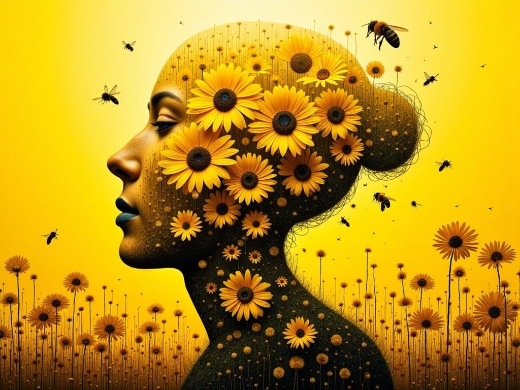 Golden Honey Bees in Serene Amber Honeycomb