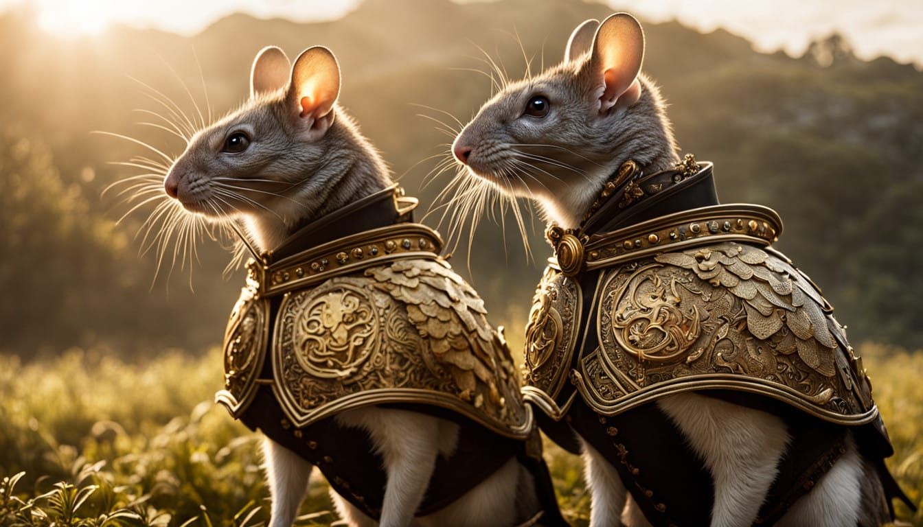 Majestic Mice Knights Ride Serpents Through Golden Hour Haze
