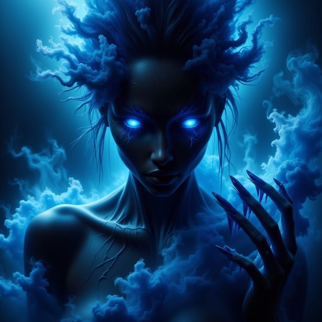 Mysterious Shadow Being Transforms into Ethereal Blue Smoke