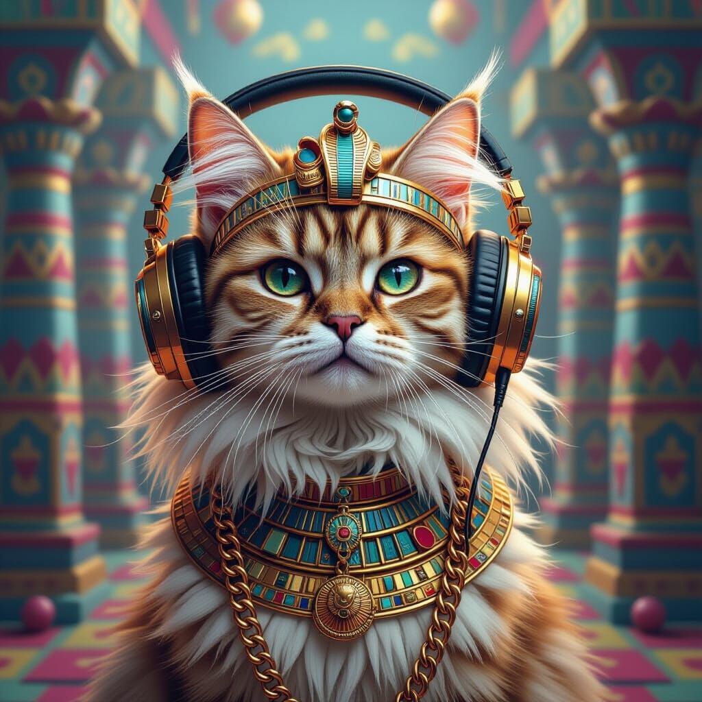 Persian Cat as Nefertiti in Candy Landscape