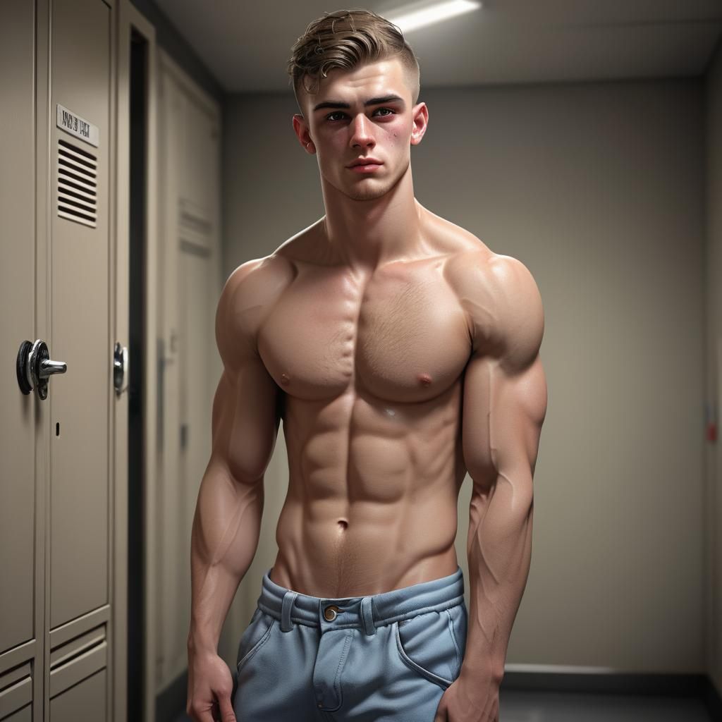 Hyperrealistic Portrait of a Young Man Flexing