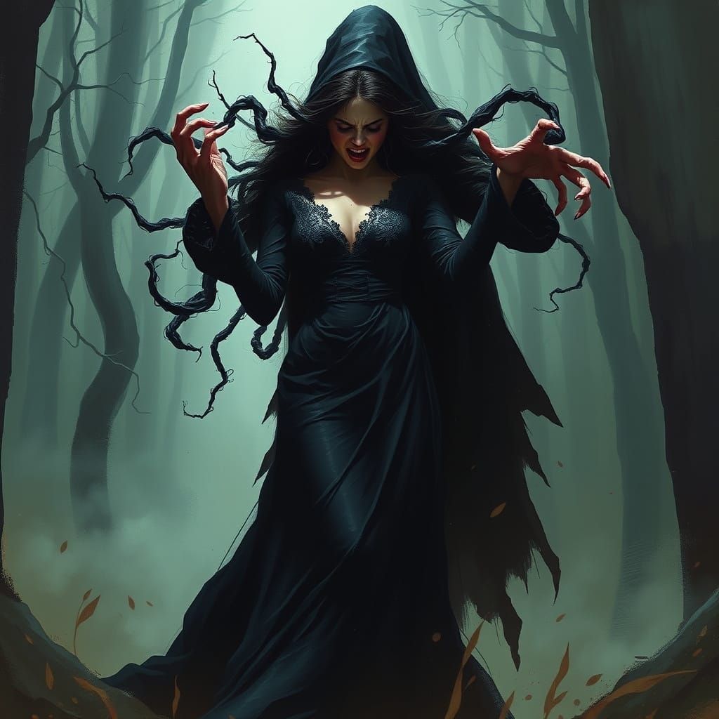 Ethereal Woman Ensnared by Dark Fantasy