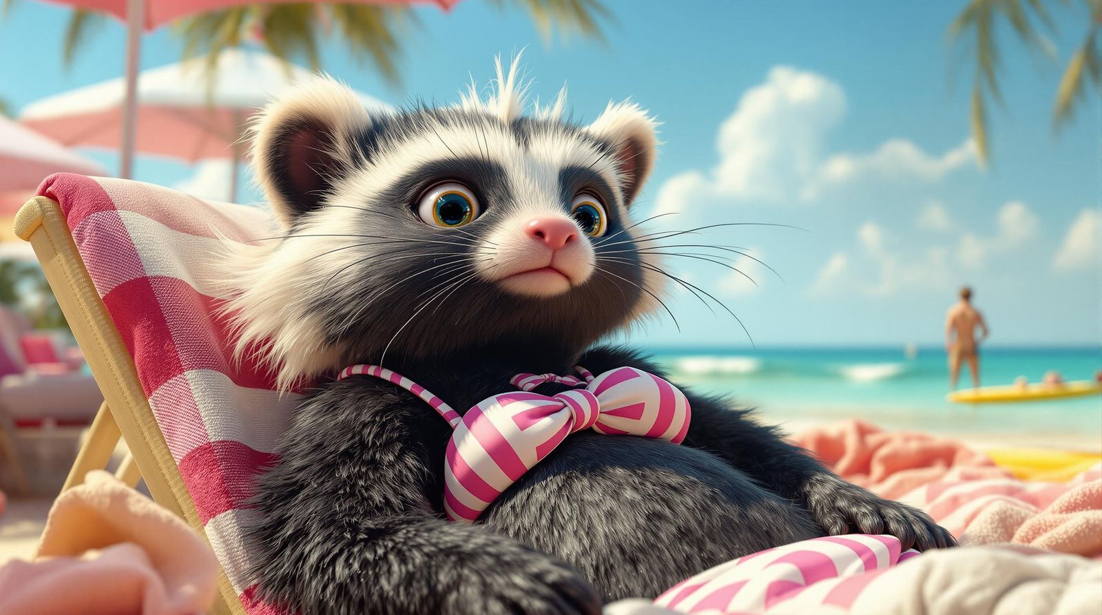 Relaxing Skunk in Bikini, Hyperrealistic 3D Render