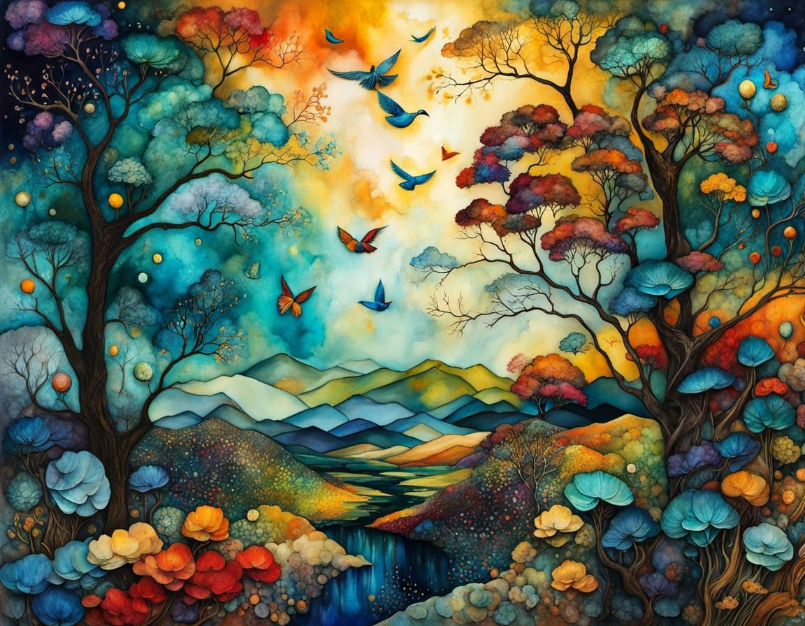 Abstract Wonderland: Alcohol Ink Fantasy Landscape