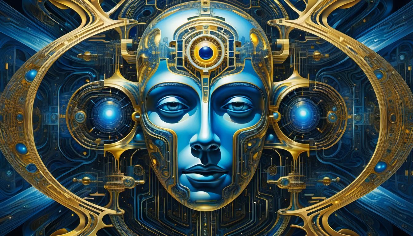 Surreal Cybernetic Face in Dreamlike Space