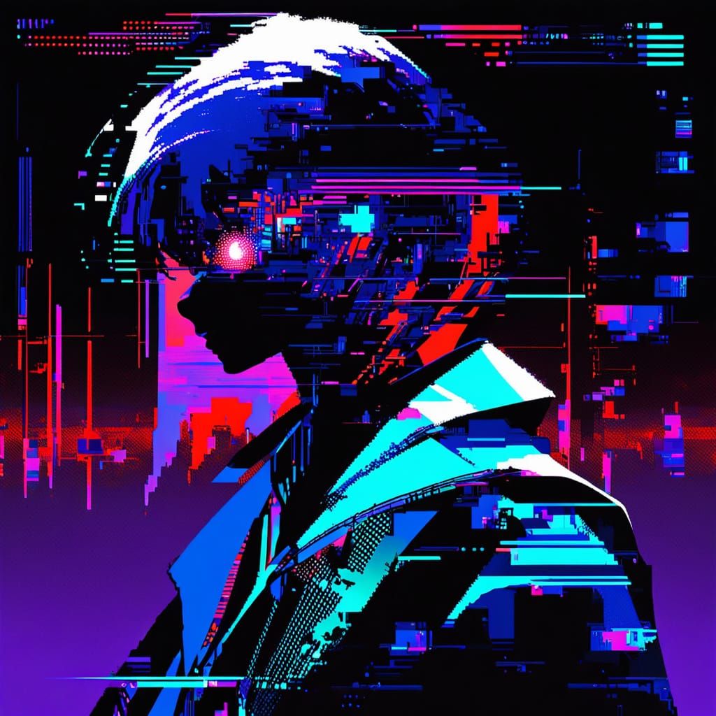 Anime Demon in Dark Fantasy Glitch Art Style