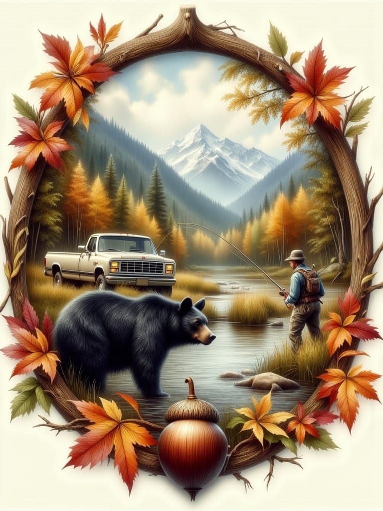 Trail's Wilderness Guide Co. Logo in Vintage Oil Painting St...