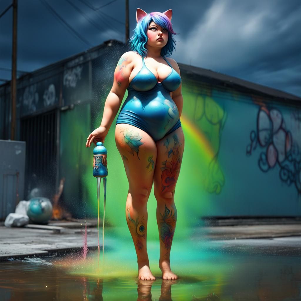 Anime Cat Girl in Graffiti Street Art Style