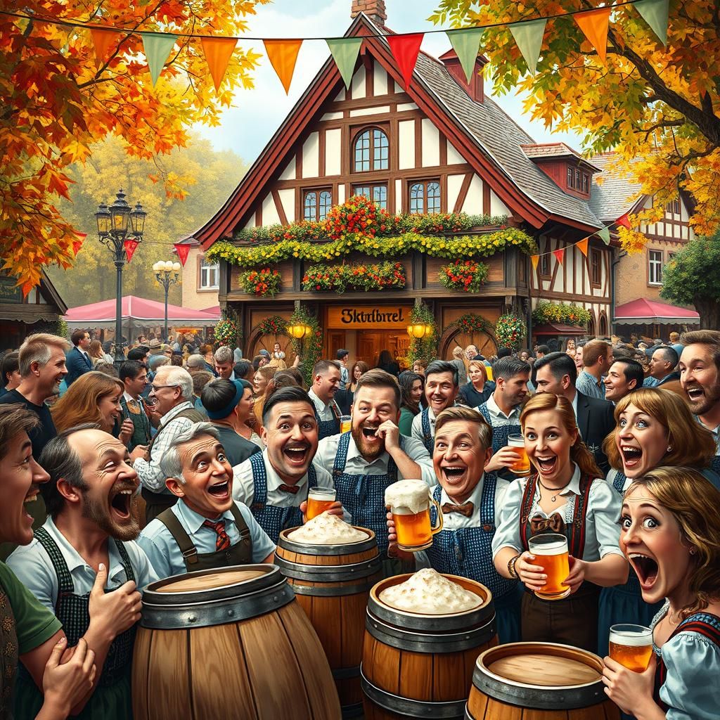 Oktoberfest Beer Festival in Caricature Style