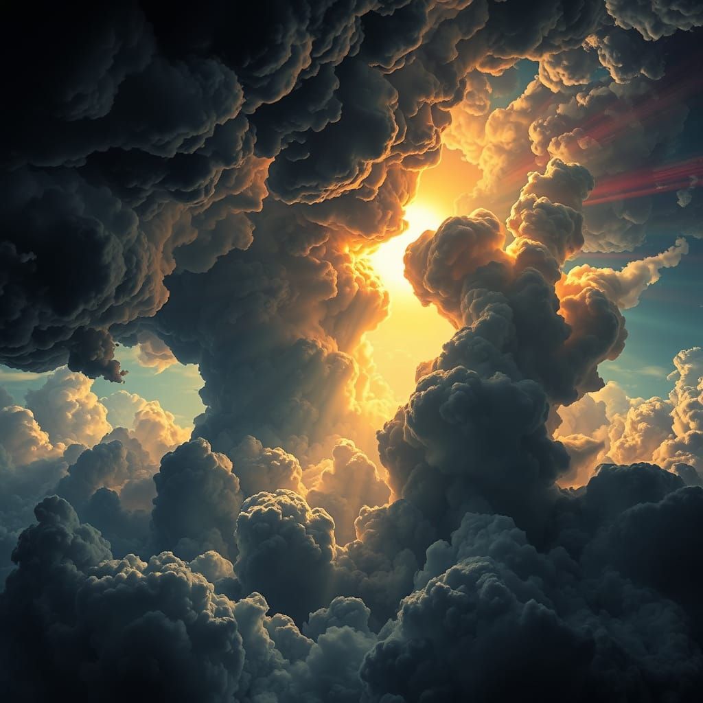 Surreal Storm Clouds with Dynamic Lighting and Sunshine Rays