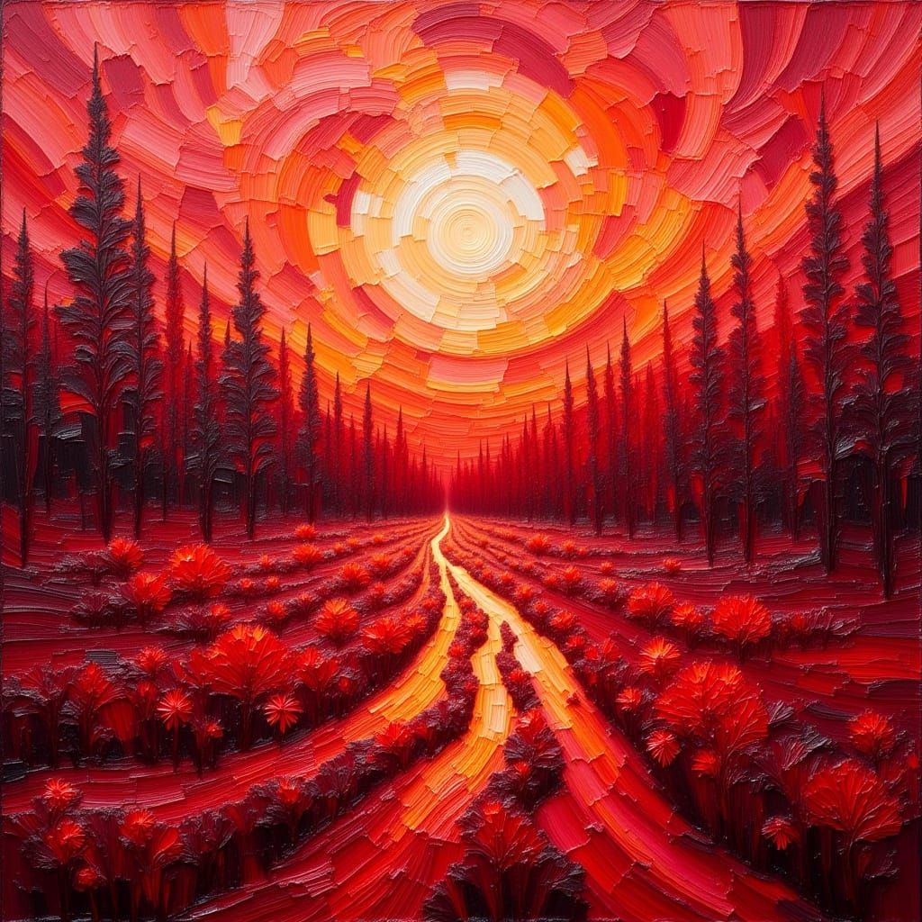 Red Impasto Landscape in Rothko and Kline Style