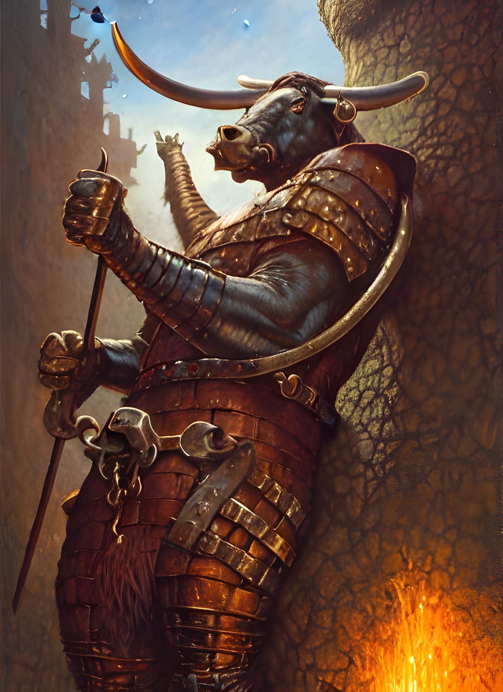Medieval Bull Blacksmith in a Hyperdetailed Digital Art