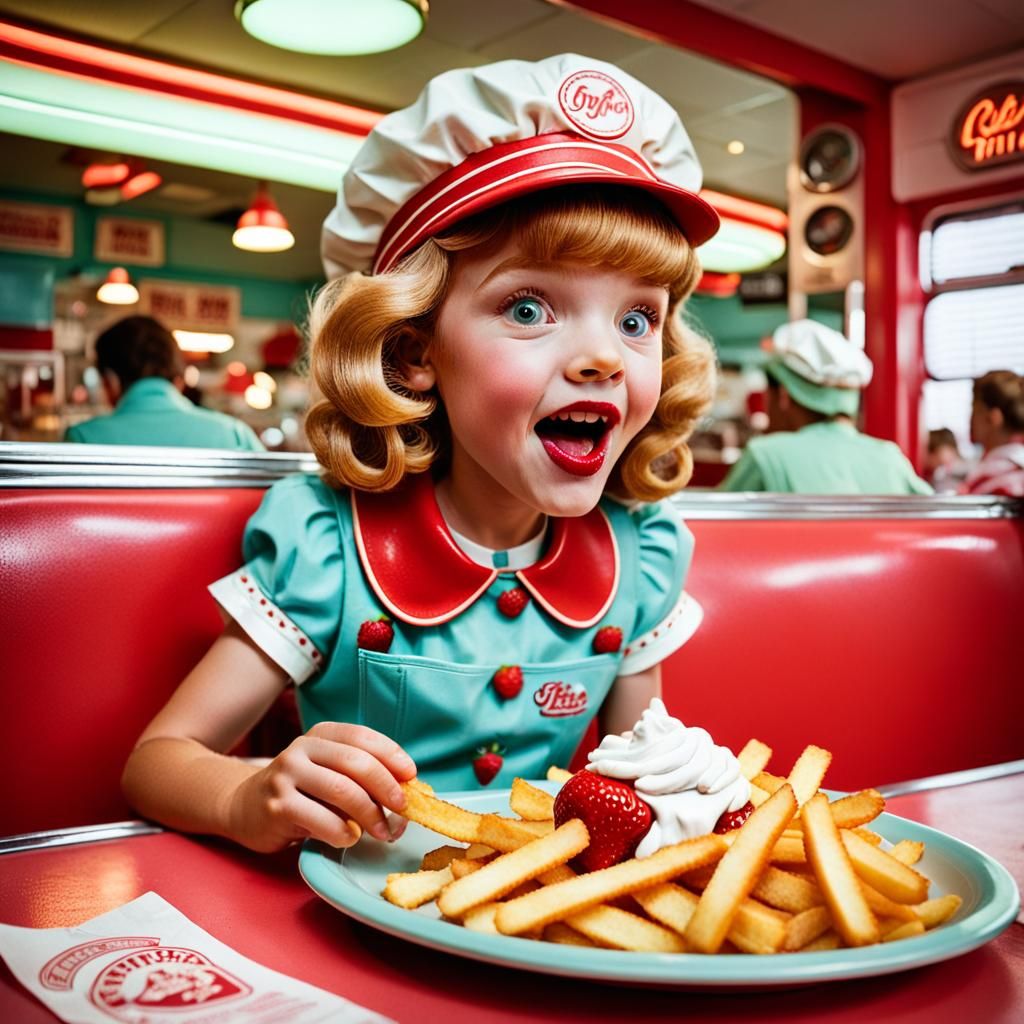 Strawberry Shortcake at a 1950s Diner