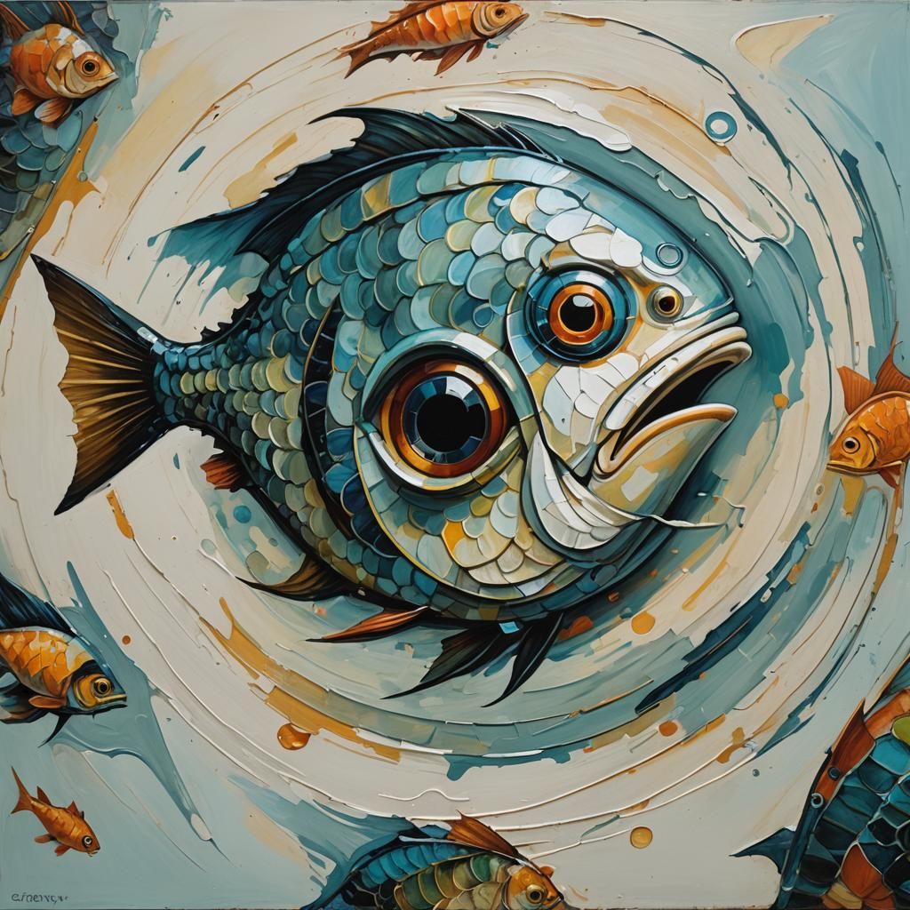 Abstract Fish Logo in Oil Painting Style