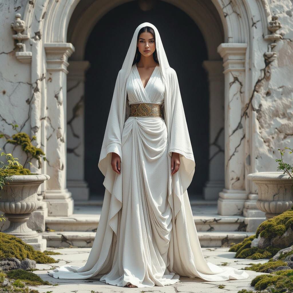 High Fashion Fantasy Woman in Stone and Silk Robe