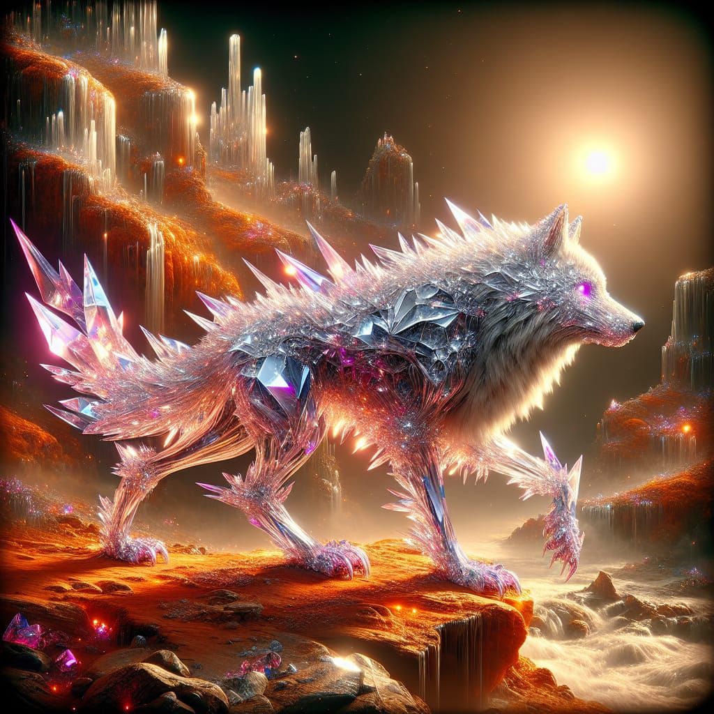 Crystal Infused Wolf on Crystalized Hillside