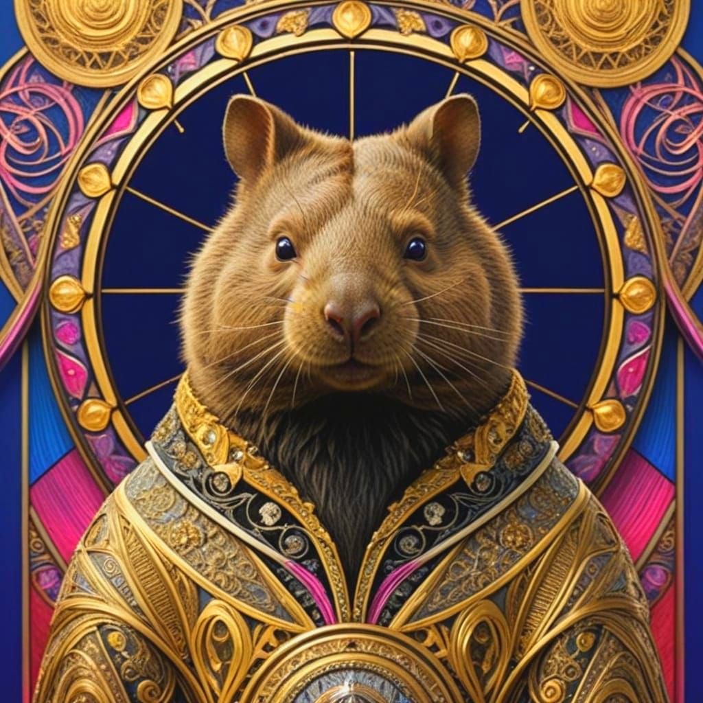Dapper Wombat Hierophant in Strange Art Nouveau World