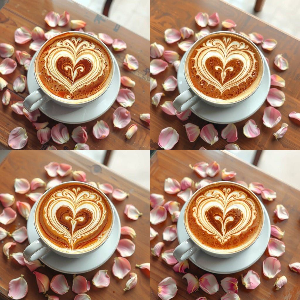 Heart-Shaped Latte Art with Rose Petals