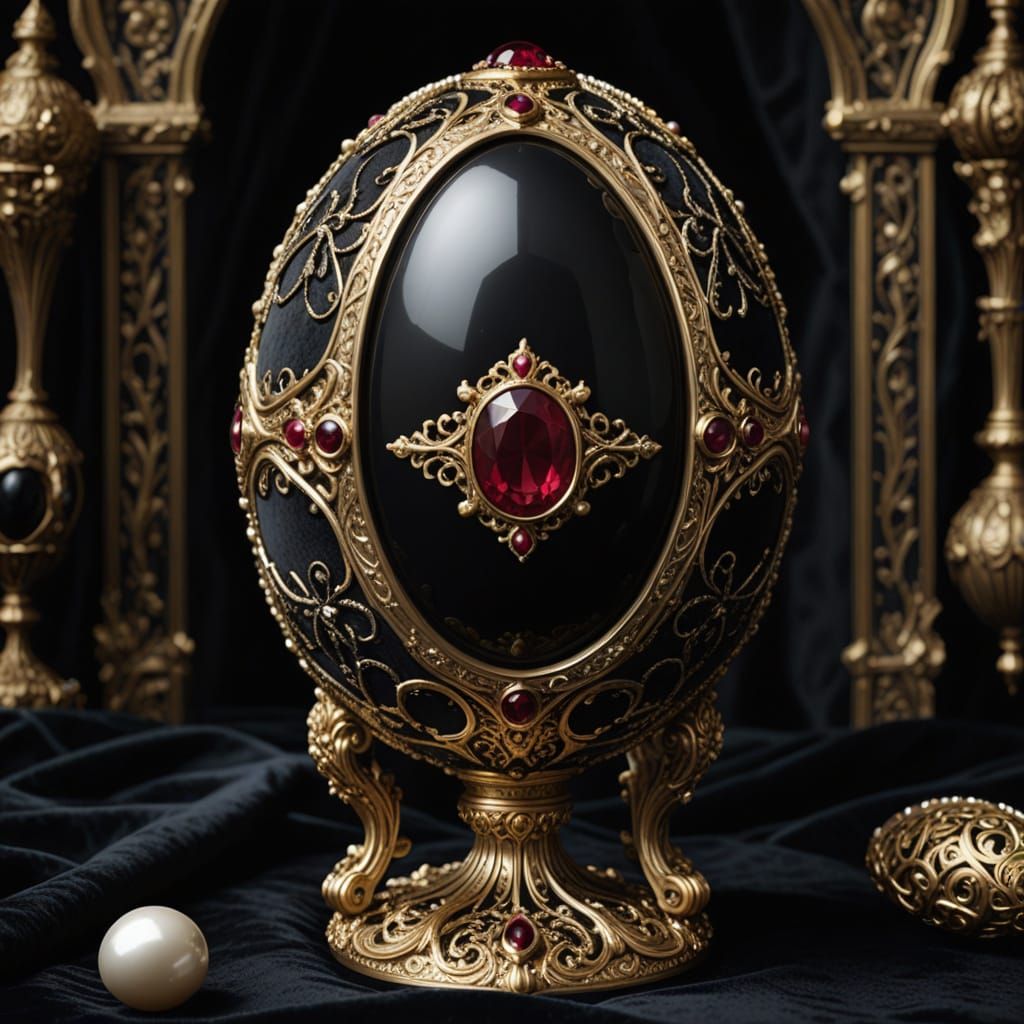 Gothic Fabergé Egg in Luxurious Velvet with Intricate Detail...