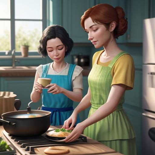 Disney Pixar Style Tradwife and Daughter Cooking