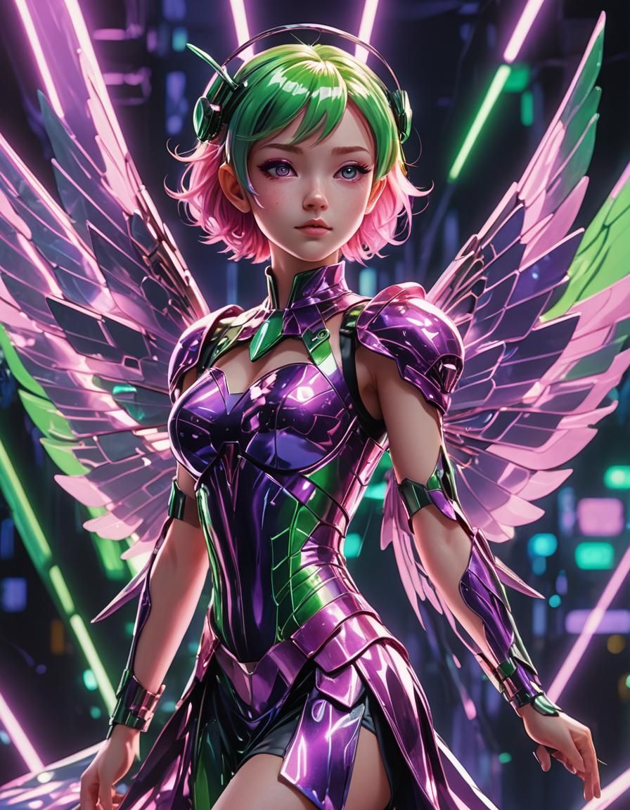 Pink-Haired Fairy in Futuristic Anime Style