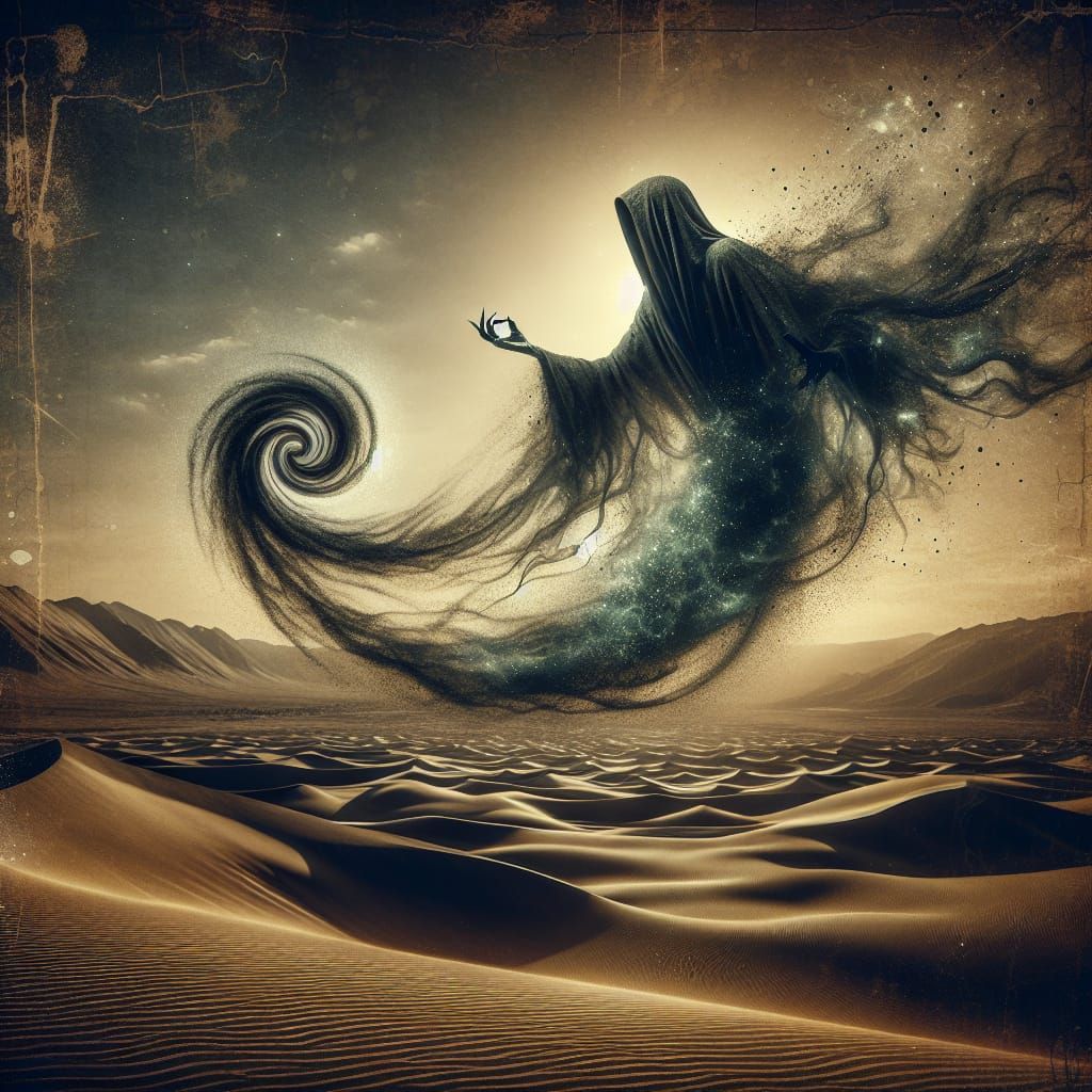 Mystical Djinn Soars Above Black Desert