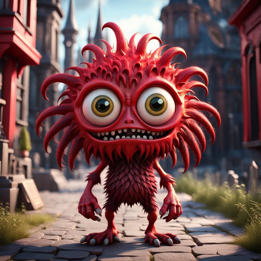 A crazy red sharp hair cute funny monster