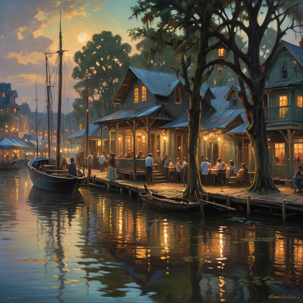 hauntingly beautiful bayou shanty along the waterfront. Mard...