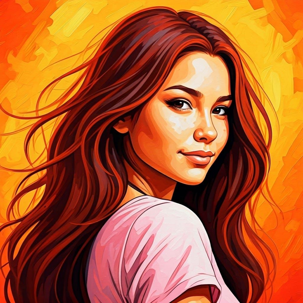 Confident Native American Girl in Impasto Gouache