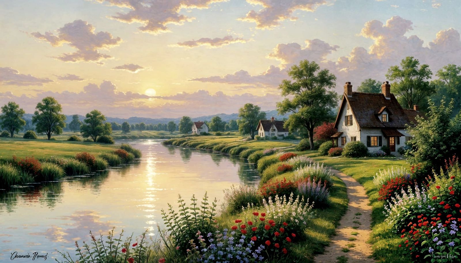 Panoramic Landscape in Monet and Kinkade Style