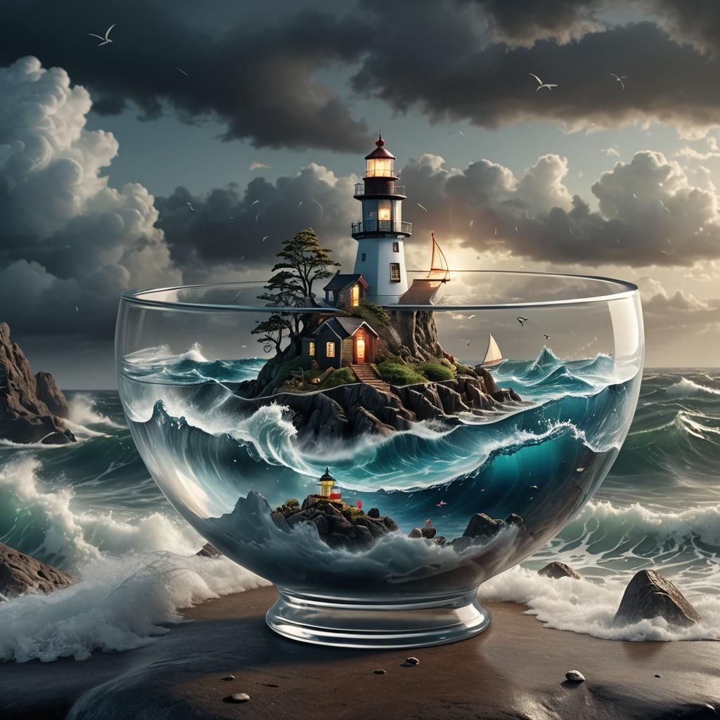 Miniature Ocean World in Glass Bowl: Fantasy Realism