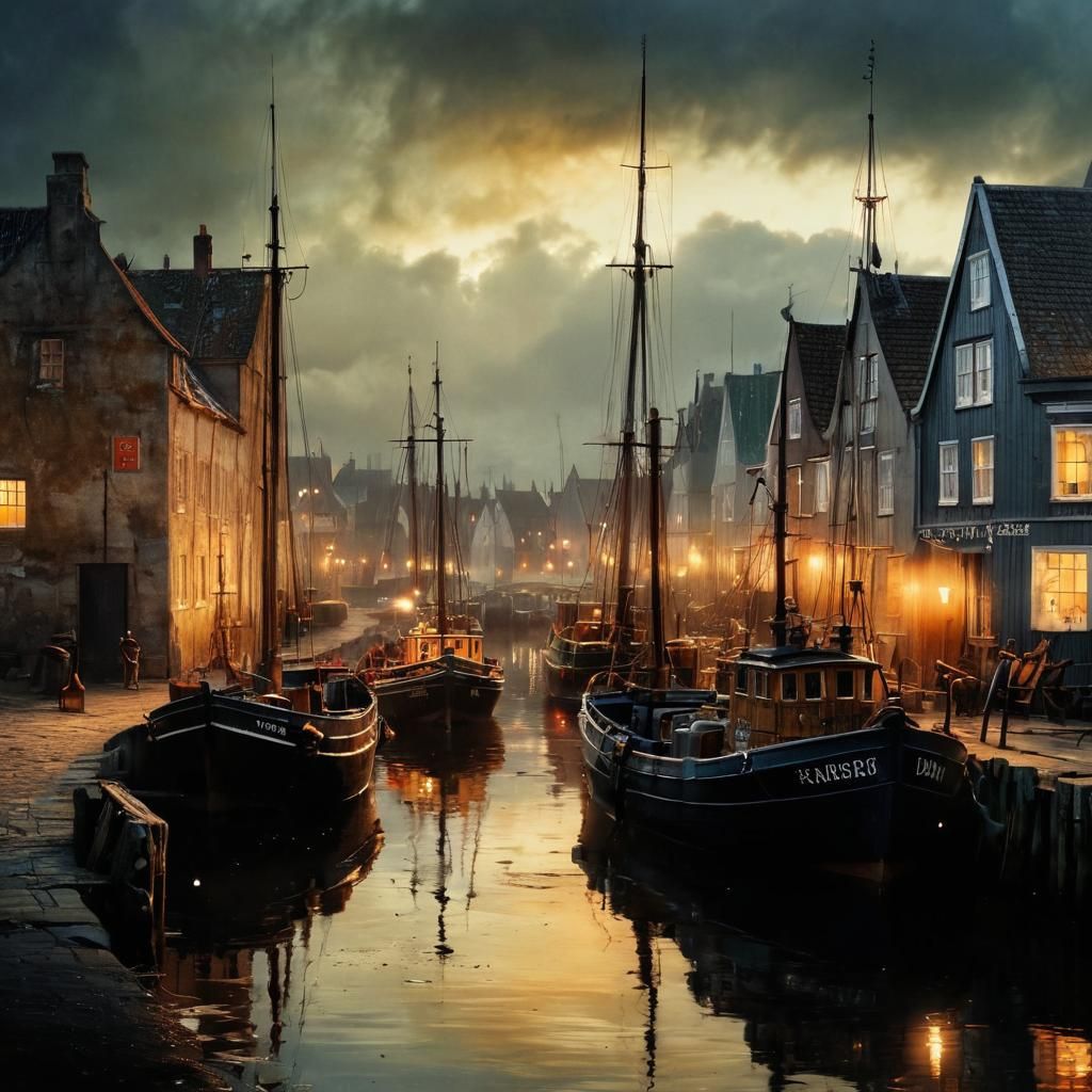 Cozy Danish Fishing Village Bathed in Golden Twilight