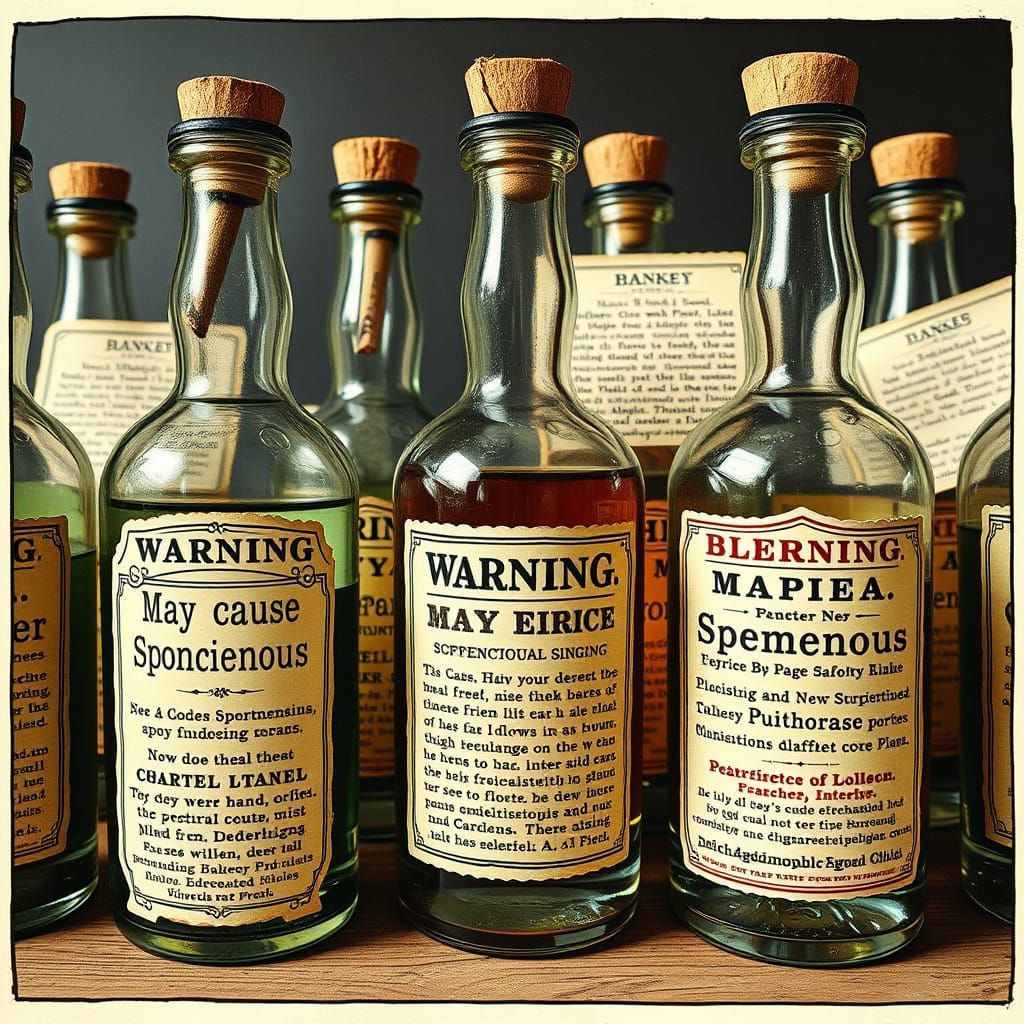 Fantastical Potion Bottles with Whimsical Warnings