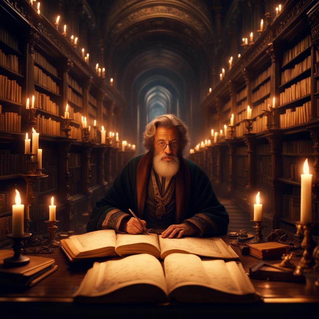 Epic Scribe Working by Candlelight