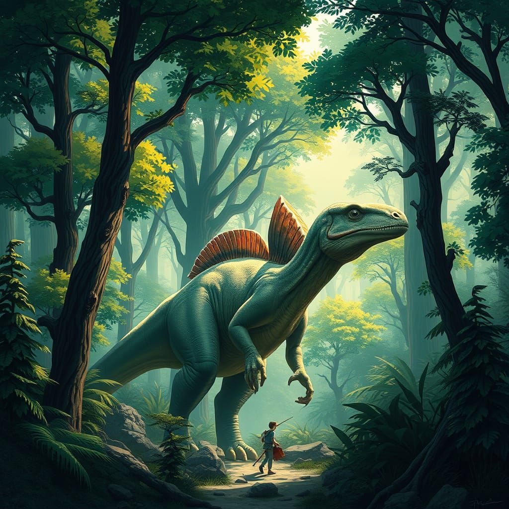 Majestic Apatosaur in Whimsical Prehistoric Forest