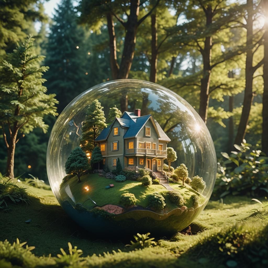 Miniature World Inside Glass Ball: Cinematic Film Still