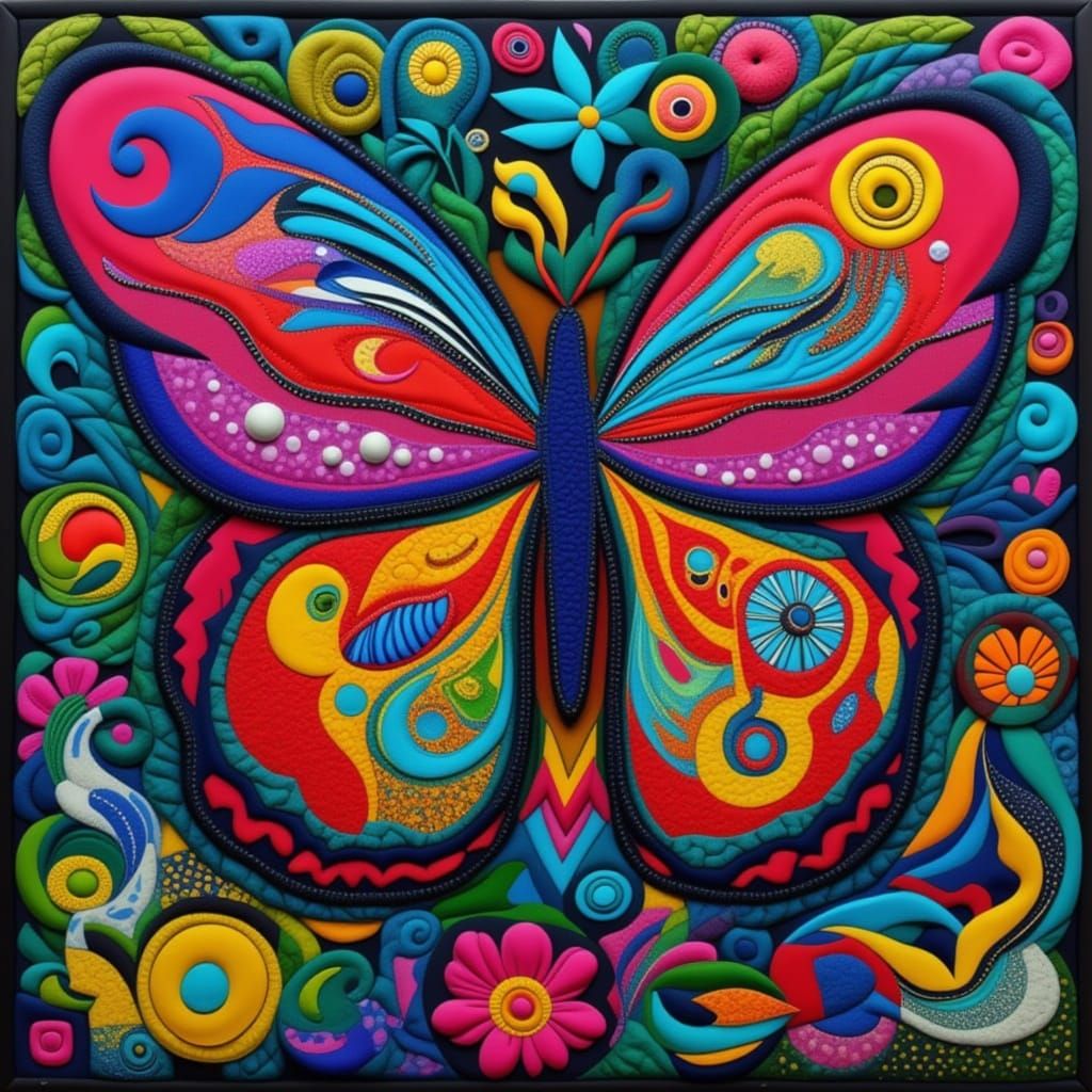 Quirky Quilt Butterfly Birthday Card with Gold Script