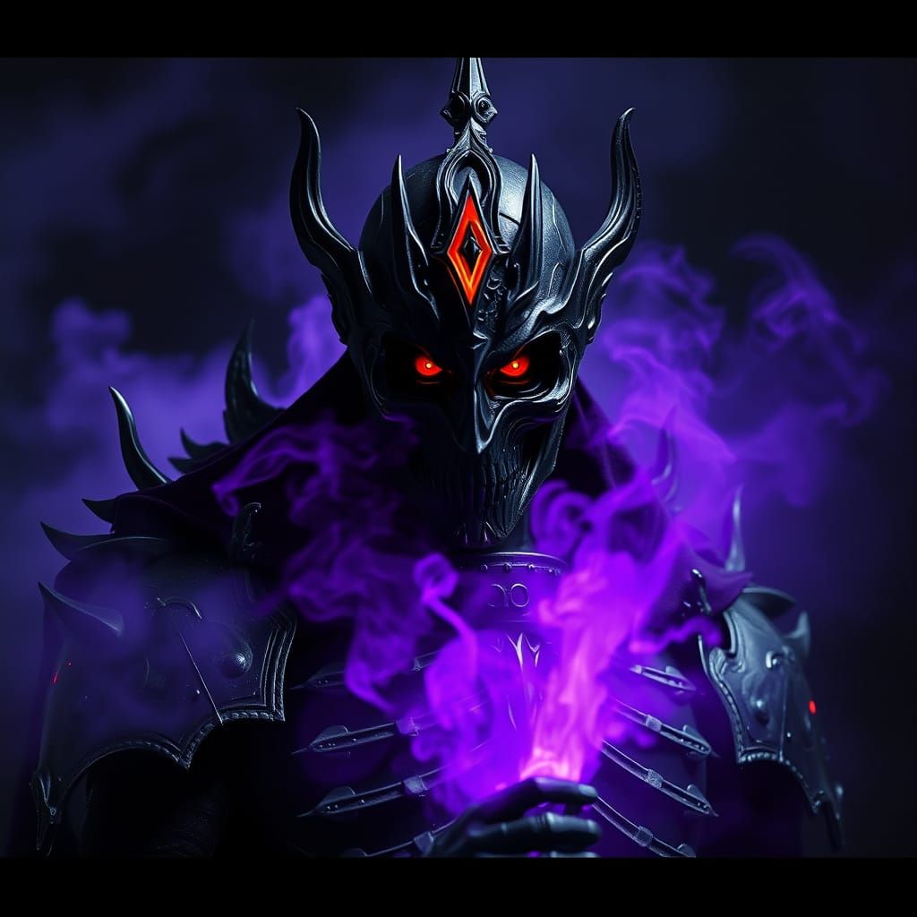 Dark Fantasy Shadow King in Steel and Bone Armor