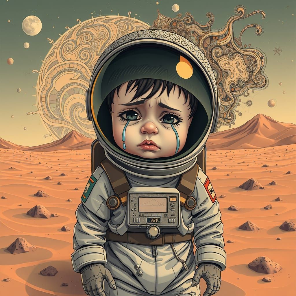 Isolated Space Explorer in a Desolate Desert Landscape