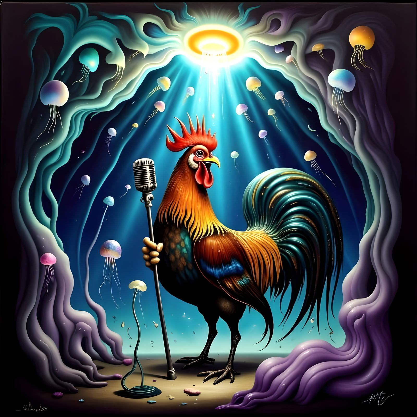 Swinging Rooster Crooner in a Jazz Club