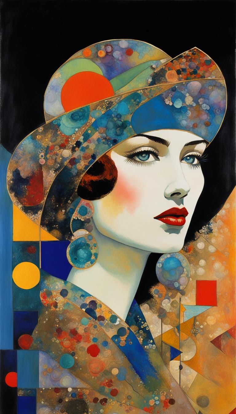 Decorative Impressionist Woman's Face in Double Exposure