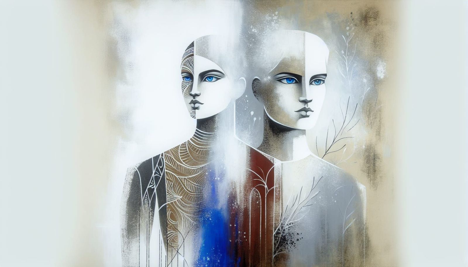 Abstract Figurine Merging Man and Woman on Vellum