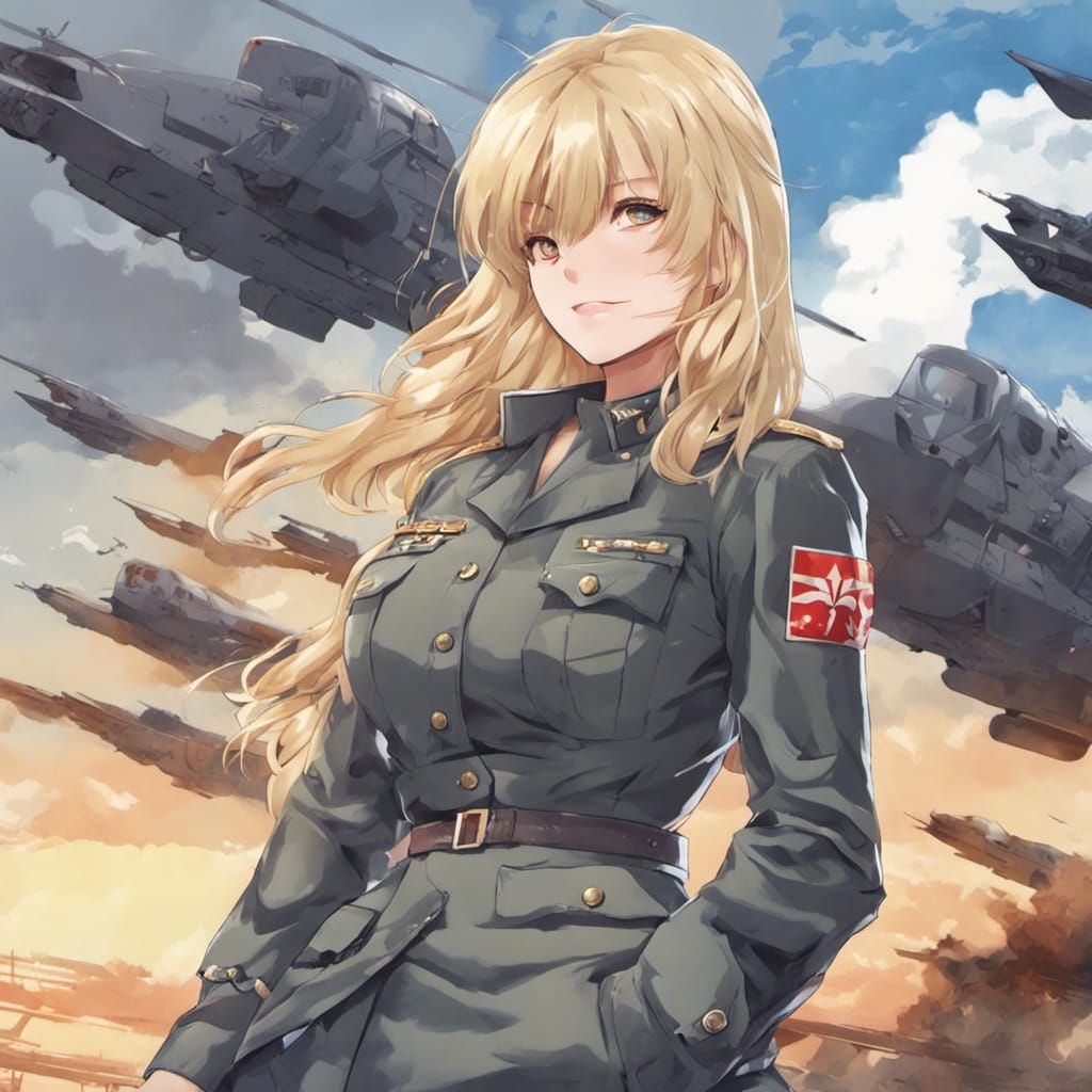 Blonde Military General in Anime Style
