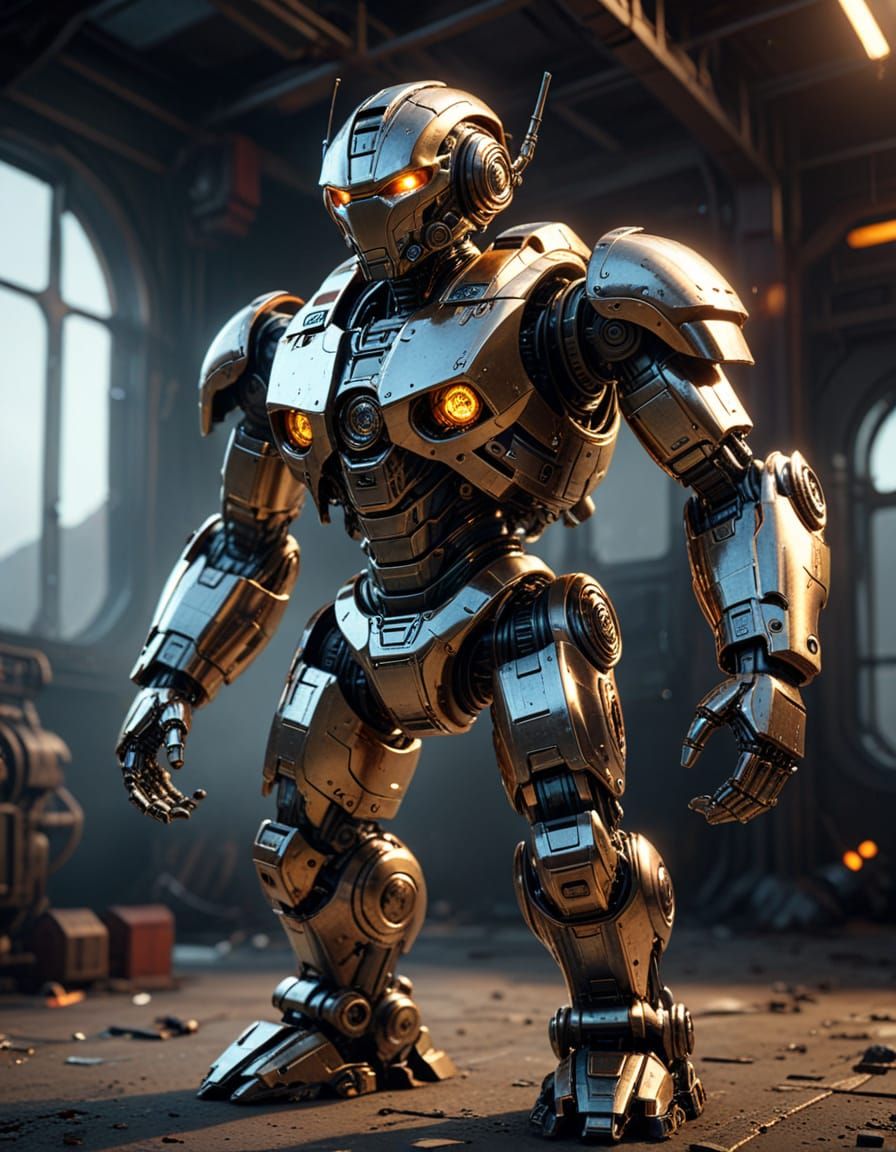 Epic Futuristic Wind-Up Robot in Golden Hour